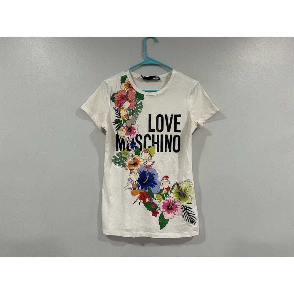 Love Moschino Floral White Short Sleeve Shirt Women's Size US 6